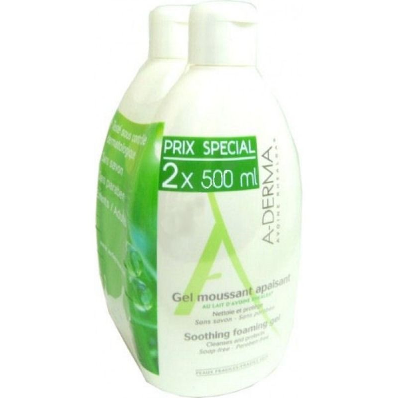 Aderma Gel Moussant Apaisant 500ml, lot de 2