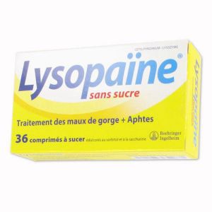 LYSOPAÏNE SANS SUCRE, comprimé à sucer édulcoré au sorbitol et à la saccharine