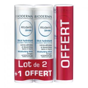Bioderma Atoderm Lèvres Stick Hydratant 2 + 1 Offert
