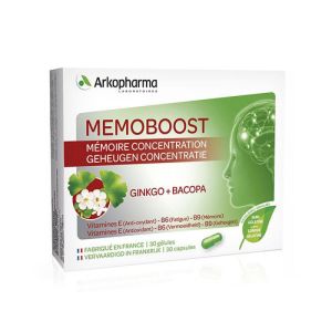 Memoboost Ginkgo + Bacopa, boîte de 30 gélules