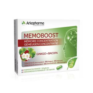 Memoboost Ginkgo + Bacopa, boîte de 30 gélules