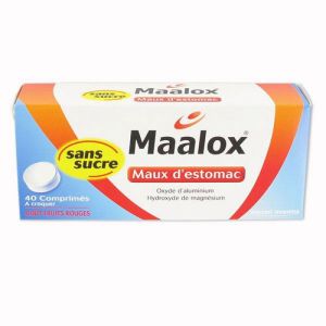 MAALOX MAUX D'ESTOMAC SANS SUCRE FRUITS ROUGES, 40 comprimés à croquer