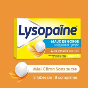 Lysopaïne Miel Citron sans sucre 36 comprimés à sucer