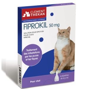 FIPROKIL 50mg Traitement des infestations par les puces et les tiques pour chats Boîte/4