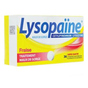 Lysopaïne fraise sans sucre 36 comprimés à sucer