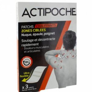 Actipoche 3 Patchs Chauffants Zones Ciblées Nuque Épaule Poignet 8,5 x 18 cm