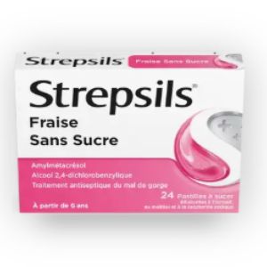 Strepsils Fraise Sans Sucre 24 pastilles