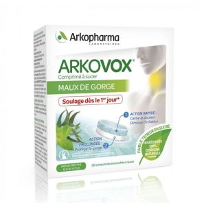 ARKOPHARMA MAUX DE GORGE MENTHE EUCALYPTUS 20 COMPRIMES ARKOVOX