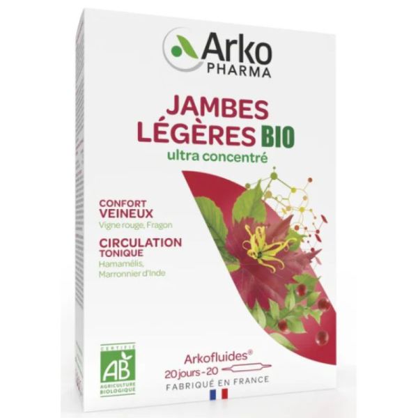 Arkofluide Jambes légères 20 Ampoules + 50% offert (soit 10 ampoules offertes)