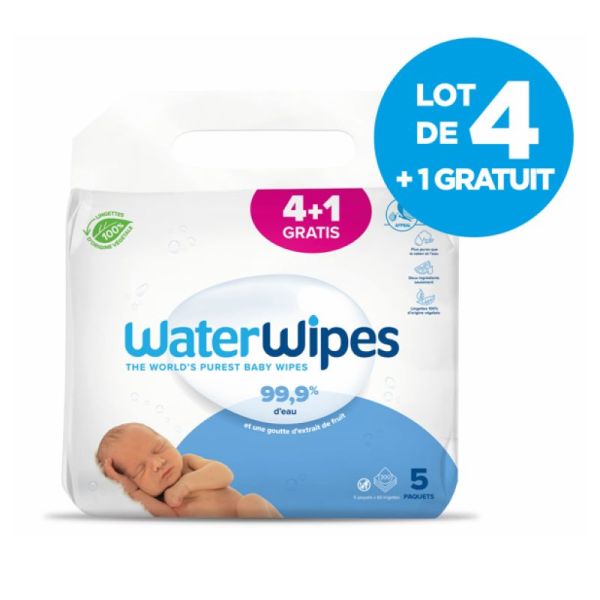 Waterwipes Lingettes bébé à l'eau, 4+1 offert