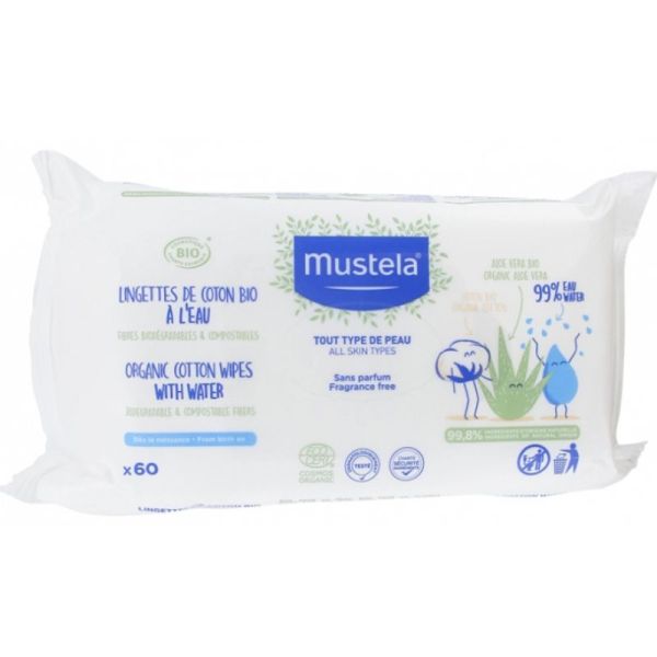 Mustela lingettes de coton bio à l'eau x60