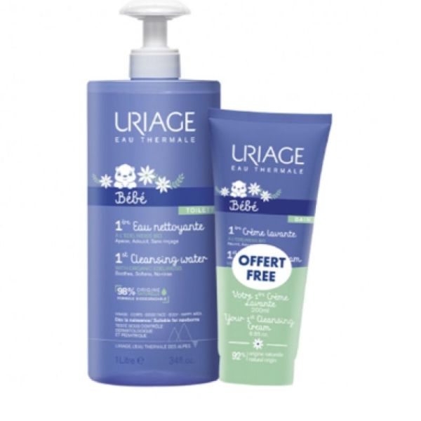 Uriage Bébé 1ère Eau nettoyante 1 litre +1 creme lavante off