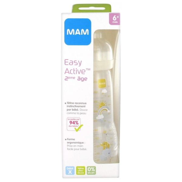 MAM Biberon Easy Active 6 mois + 330 ml Bleu - Tétine Débit X MAM