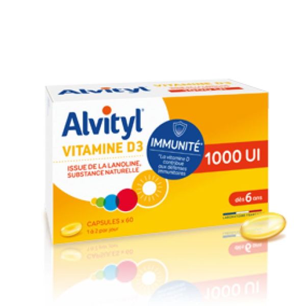 Alvityl Vitamine D3 1000 UI Urgo - Défenses immunitaires - 60 capsules