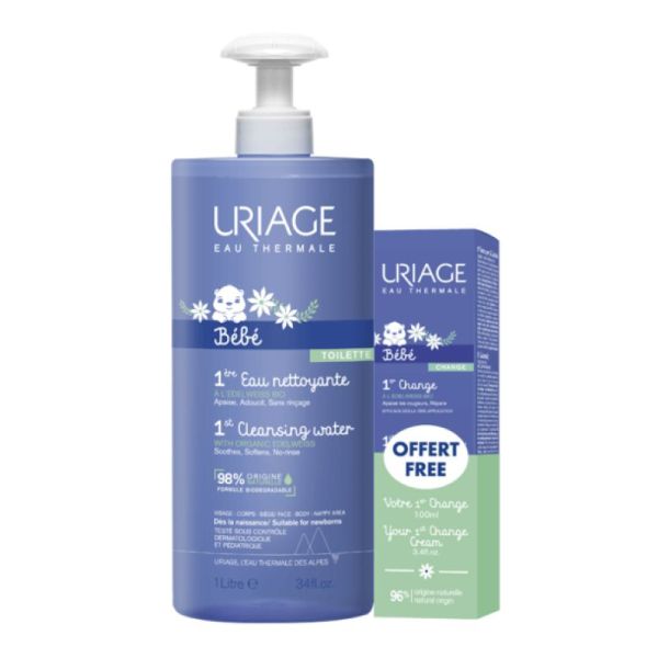 Uriage Bébé Eau nettoyante 1L+1ère crème change