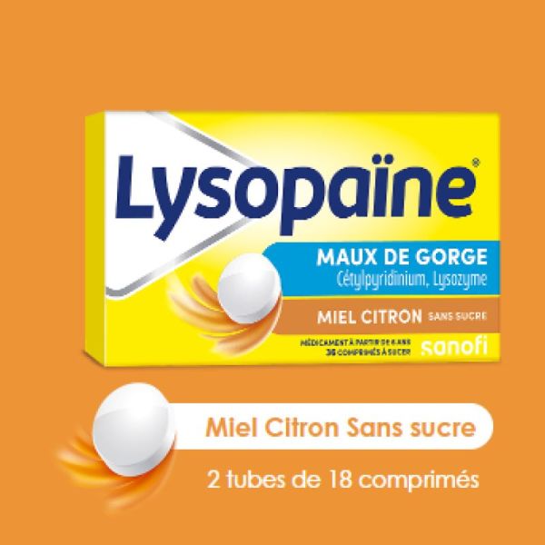 Lysopaïne Miel Citron sans sucre 36 comprimés à sucer