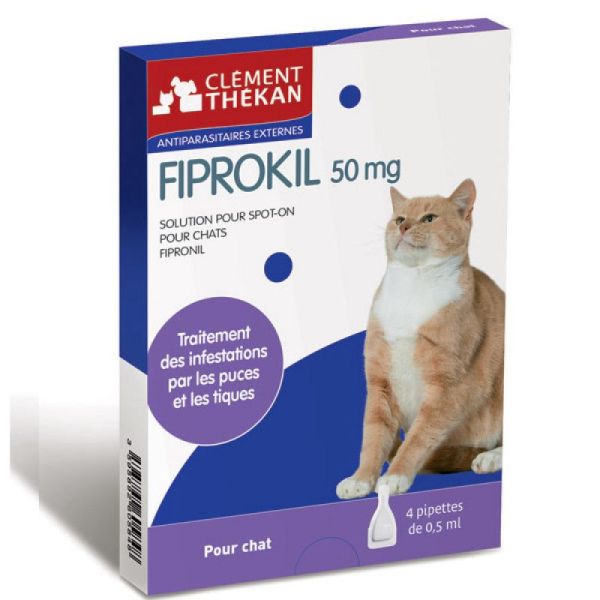 FIPROKIL 50mg Traitement des infestations par les puces et les tiques pour chats Boîte/4