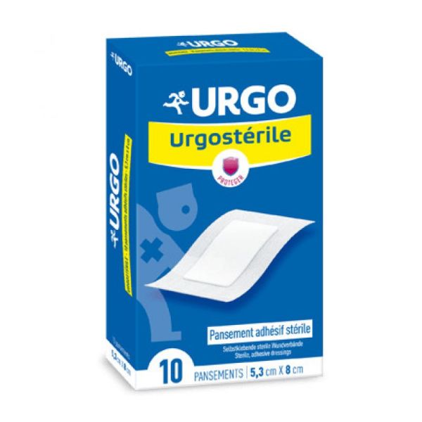 URGOSTERILE Pansement adhésif stérile, hypoallergénique, adhésif 4 côtés 5,3x8cm Boîte/10