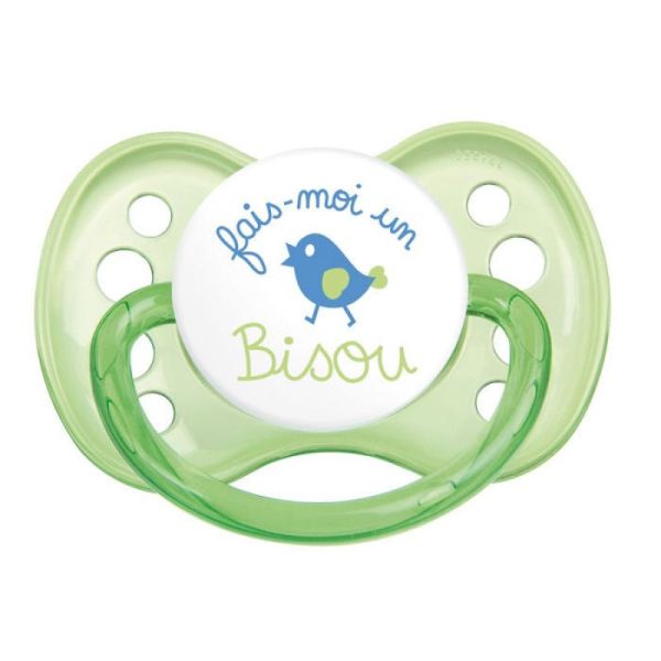 LUC ET LEA COLLECTION LES P'TITS MOTS DOUX Sucette anatomique décorée, téterelle silicone