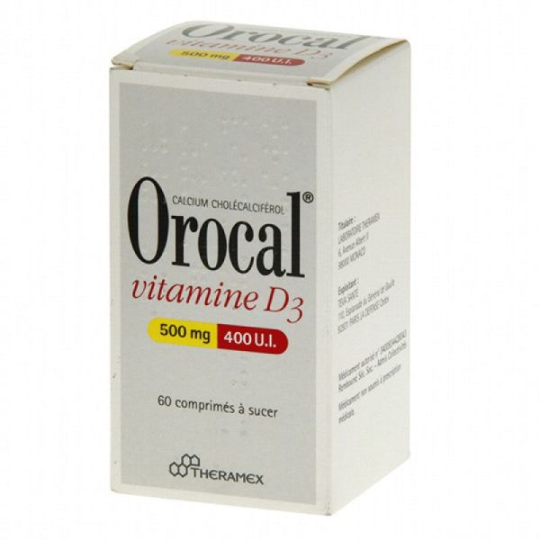 OROCAL VITAMINE D3 500 mg/400 U.I., 60 comprimés à sucer